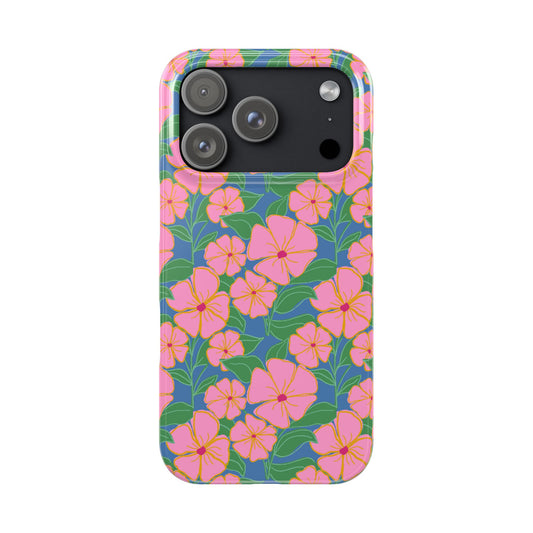 Floral Pink Blossom Slim Phone Case — Retro Tropical Flower Pattern