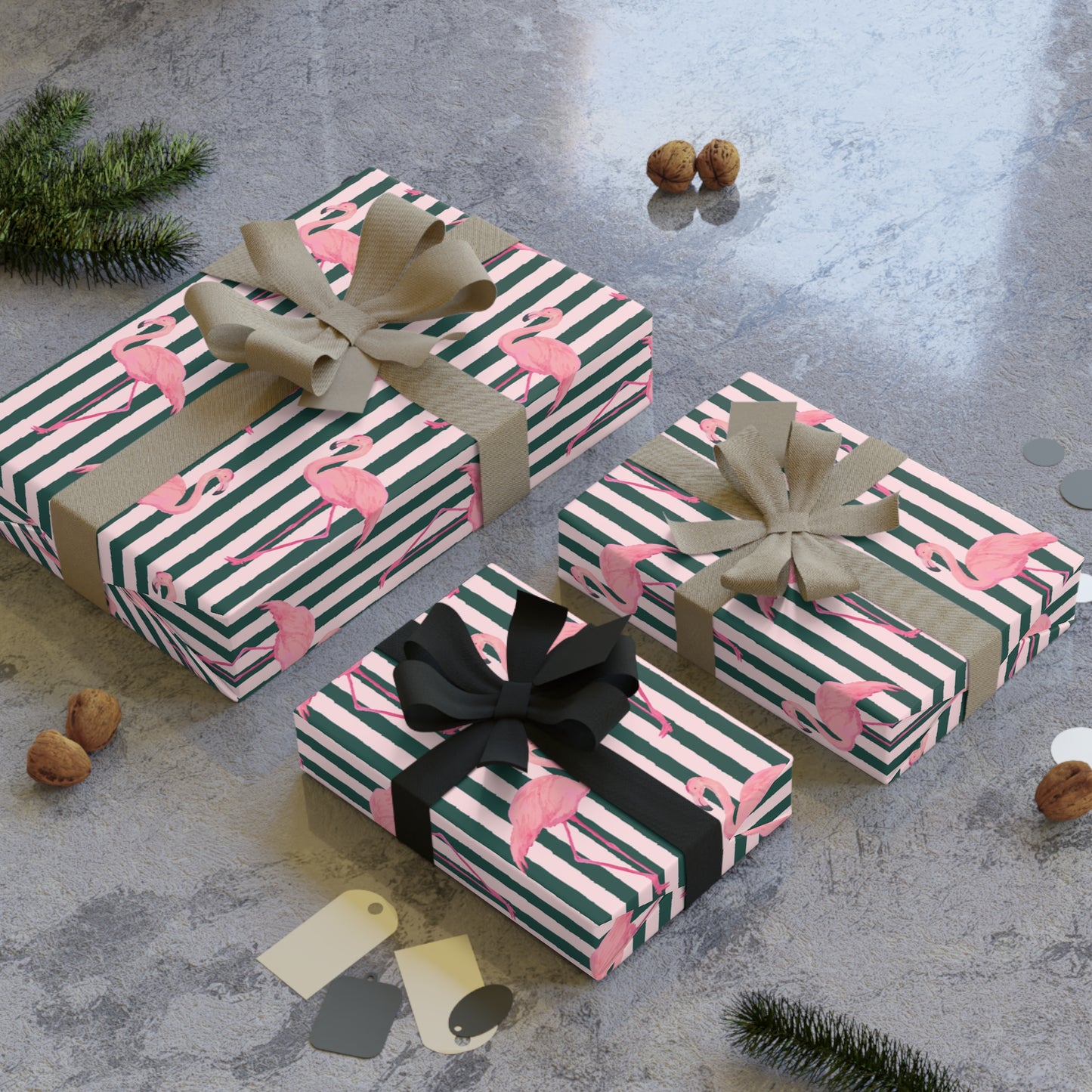 Flamingo Stripe Gift Wrapping Paper Roll