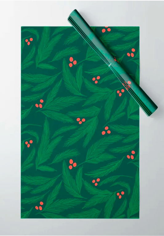 Christmas Greenery with Red Berries Holiday Wrapping Paper