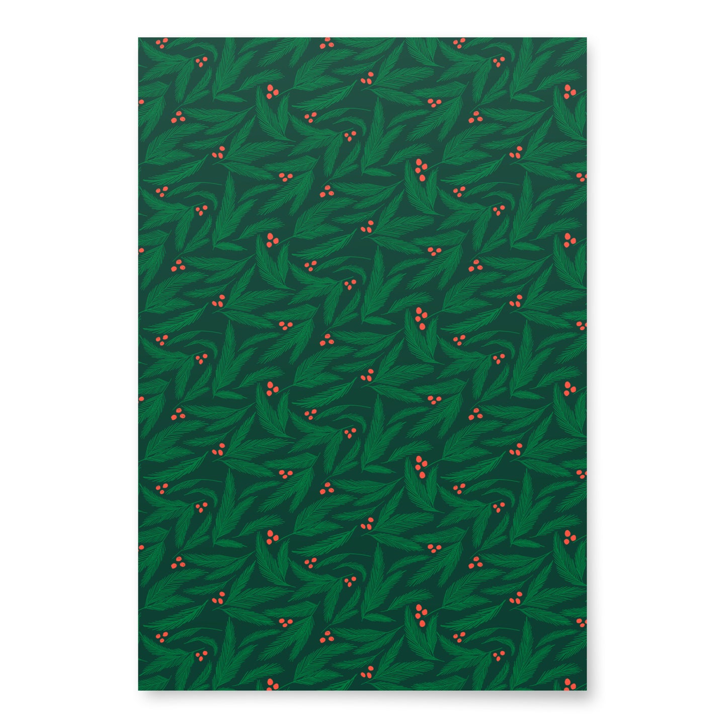 Christmas Greenery with Red Berries Holiday Wrapping Paper