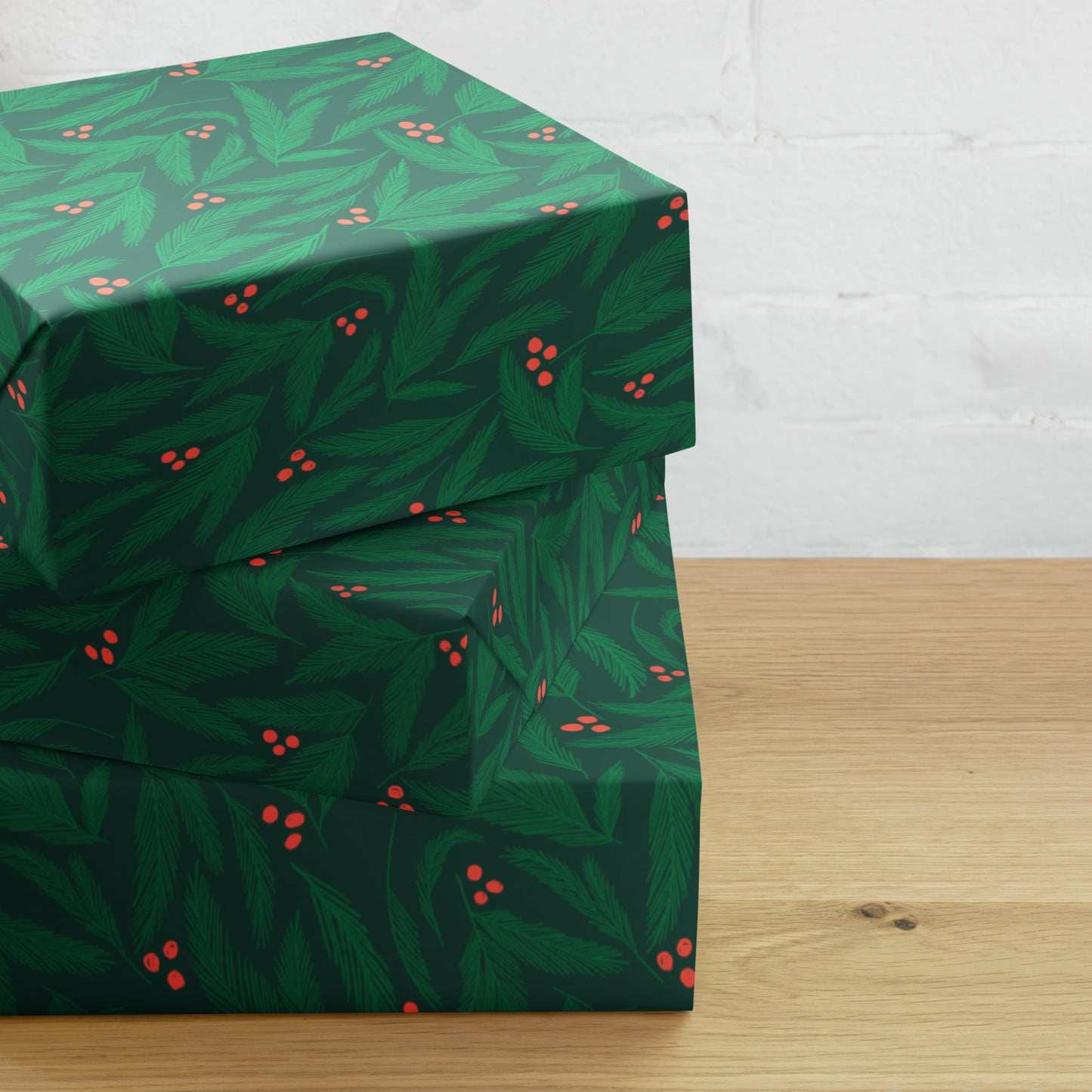 Christmas Greenery with Red Berries Holiday Wrapping Paper