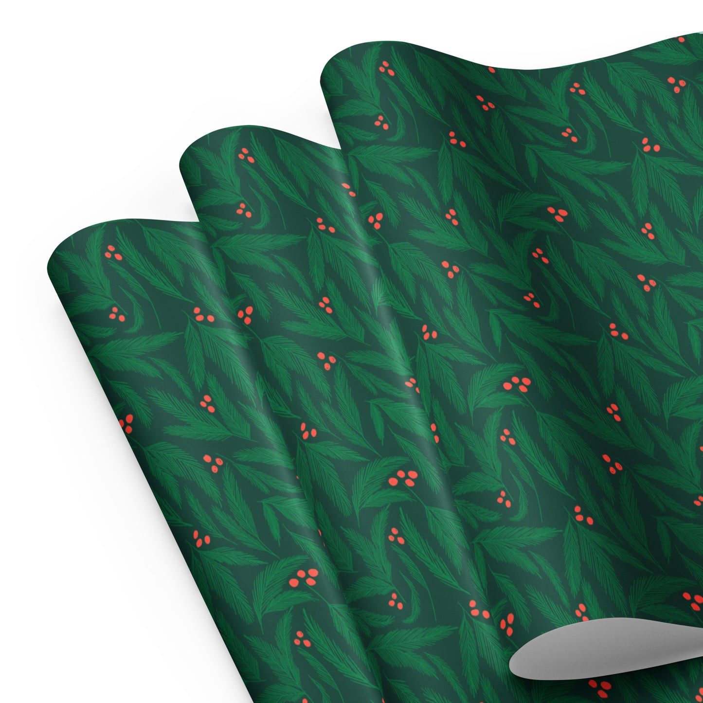 Christmas Greenery with Red Berries Holiday Wrapping Paper