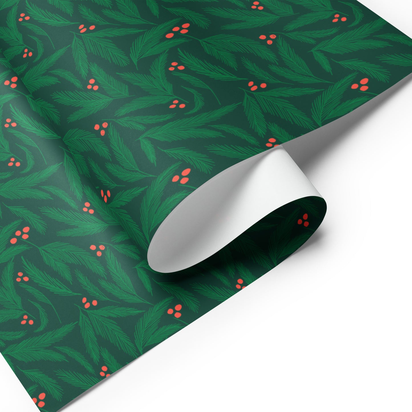 Christmas Greenery with Red Berries Holiday Wrapping Paper