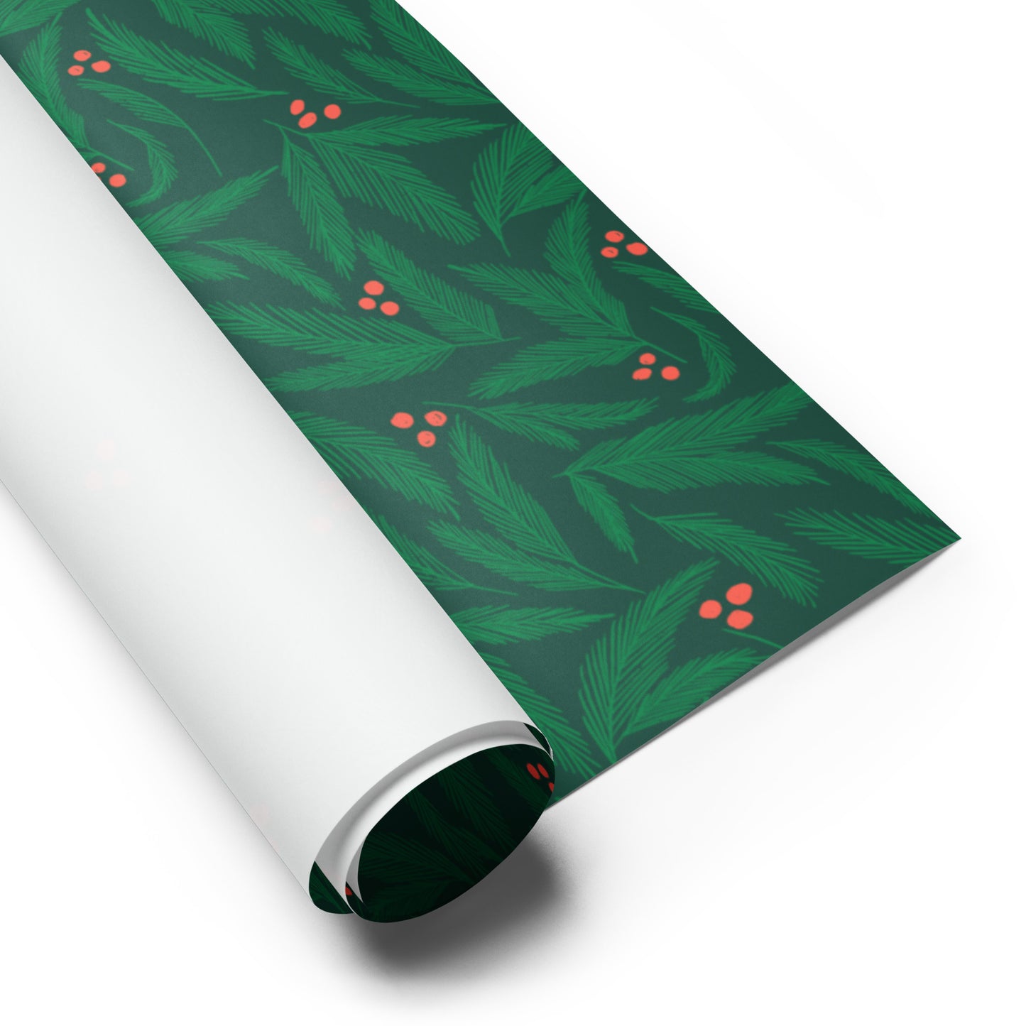 Christmas Greenery with Red Berries Holiday Wrapping Paper